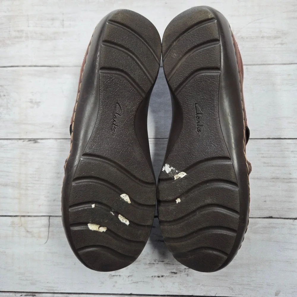 Clarks Collection Ultimate Comfort Loafers Women 7M Brown Leather Braided Ruched